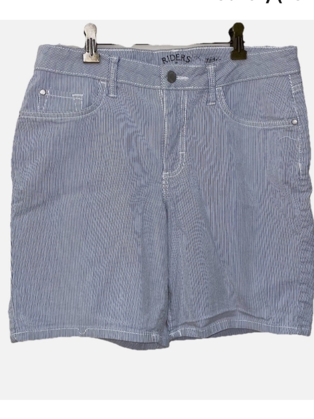 Women’s Lee Rider  Shorts Size 6 Blue & White Stripe Stretch 5 Pocket